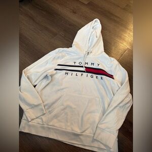 Tommy Hilfiger White Hoodie with Navy and Red Stripe